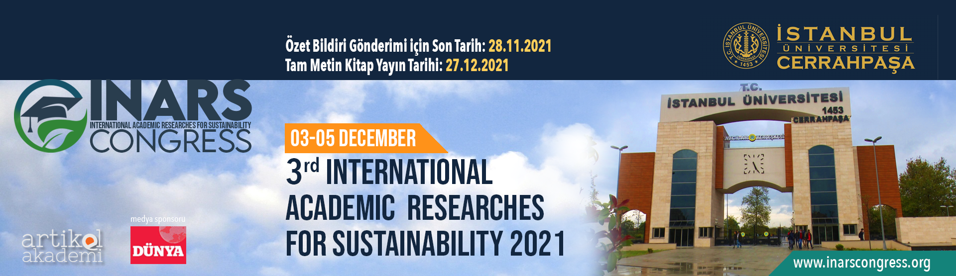 Inarscongress Uluslararası Sürdürülebilirlik Sosyal Bilimler Kongresi 2021 Banner İçermektedir